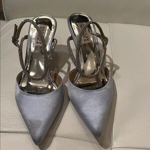 Badgley Mischka Blue  Satin Pointed Toe Ankle Strap Heels